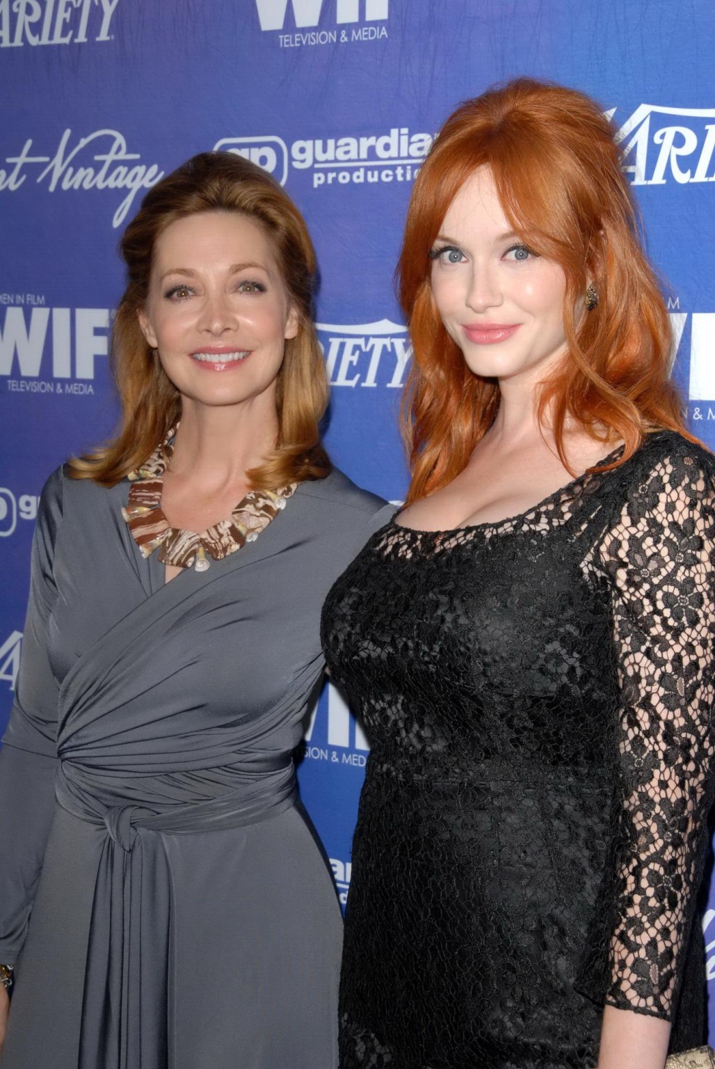 Christina Hendricks shows cleavage wearing a black lace dress at Variety Pre-EMM #75252237
