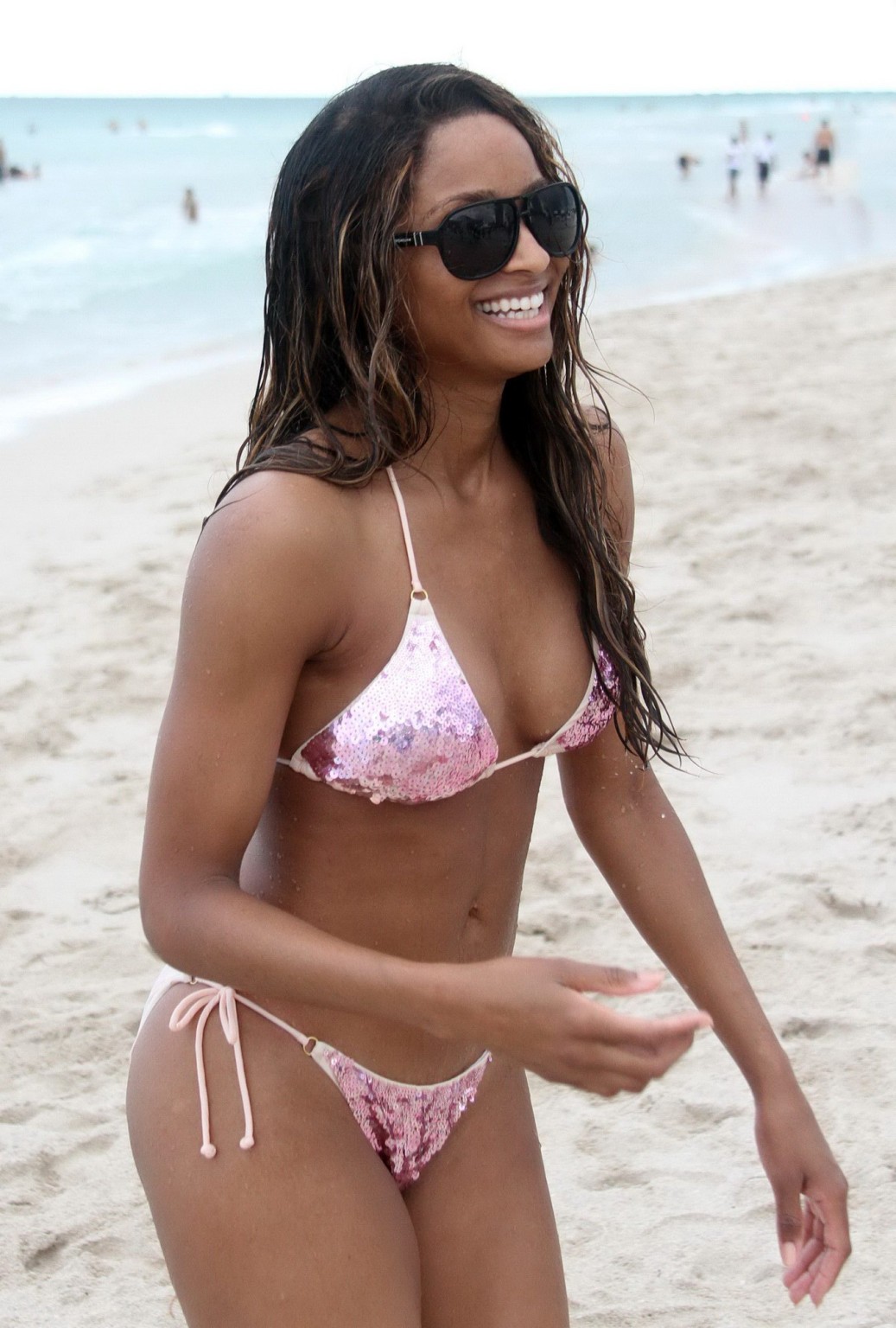 Ciara areola slip wearing bikini on Miami Beach #75295530