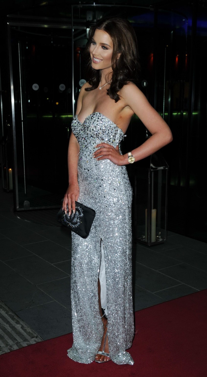 Helen Flanagan cleavy wearing tight strapless sequined dress at the Mirror Ball  #75202482