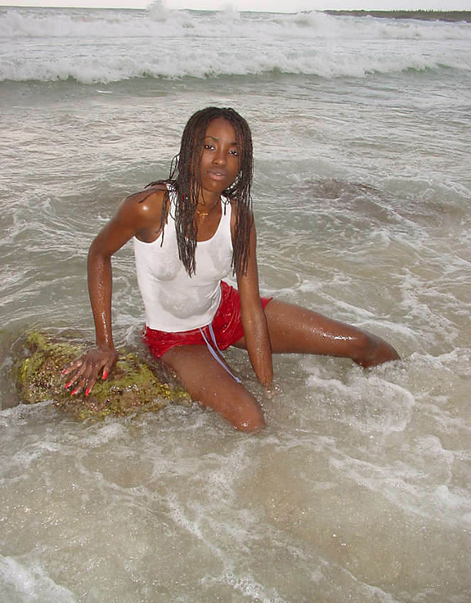 Horny ebony girl naked at the beach #73429028