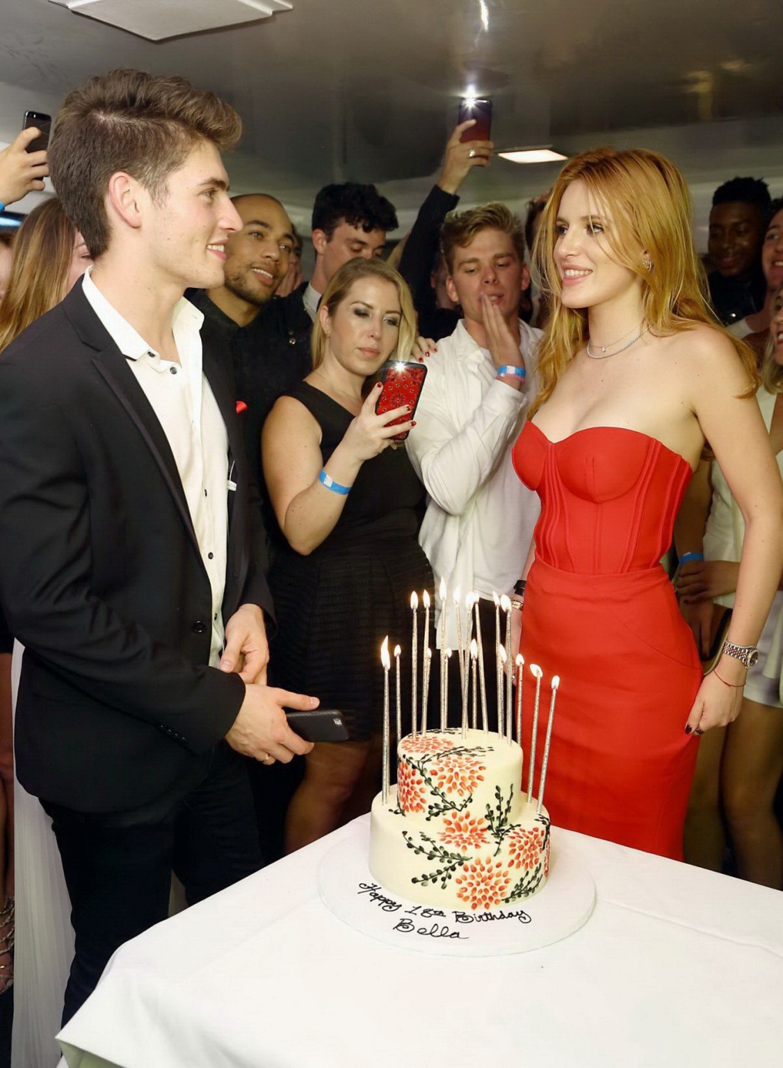 Bella Thorne busty in tight red tube dress for her birthday #75151356