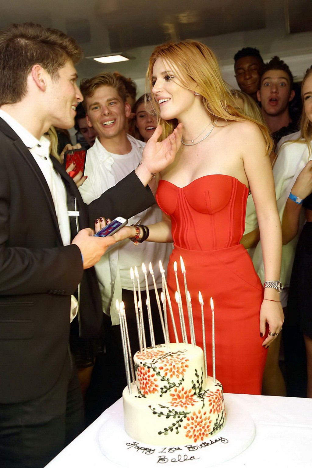 Bella Thorne busty in tight red tube dress for her birthday #75151365
