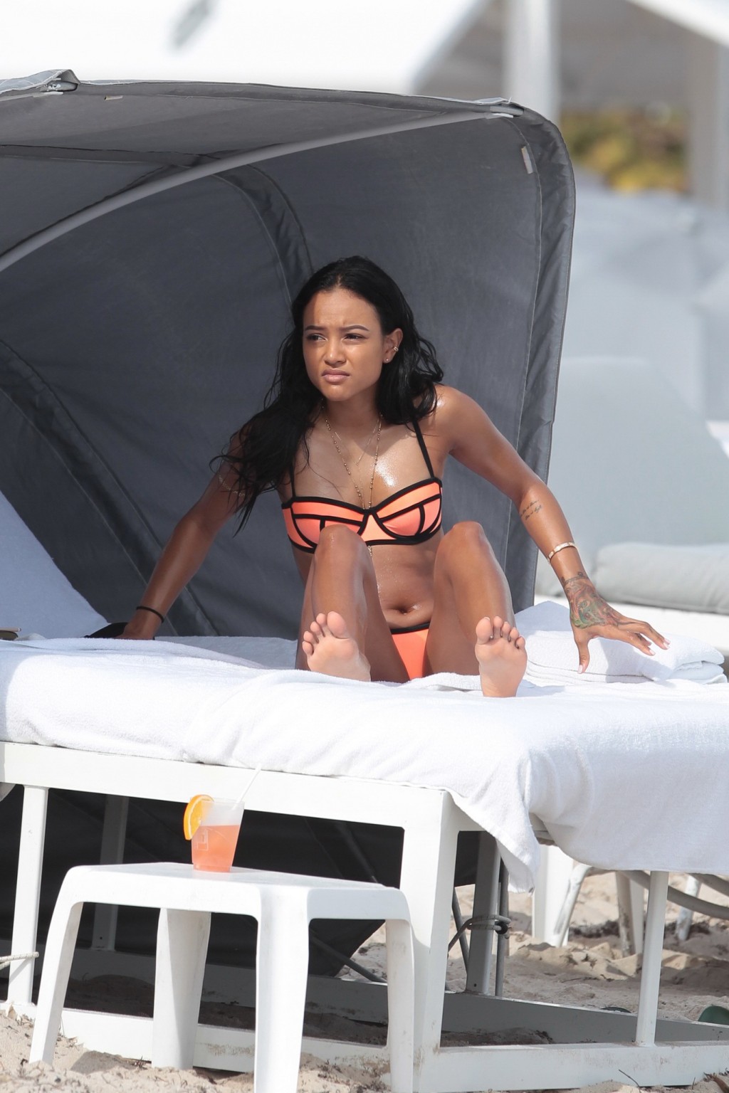 Karrueche Tran looks hot in tiny orange bikini #75148461