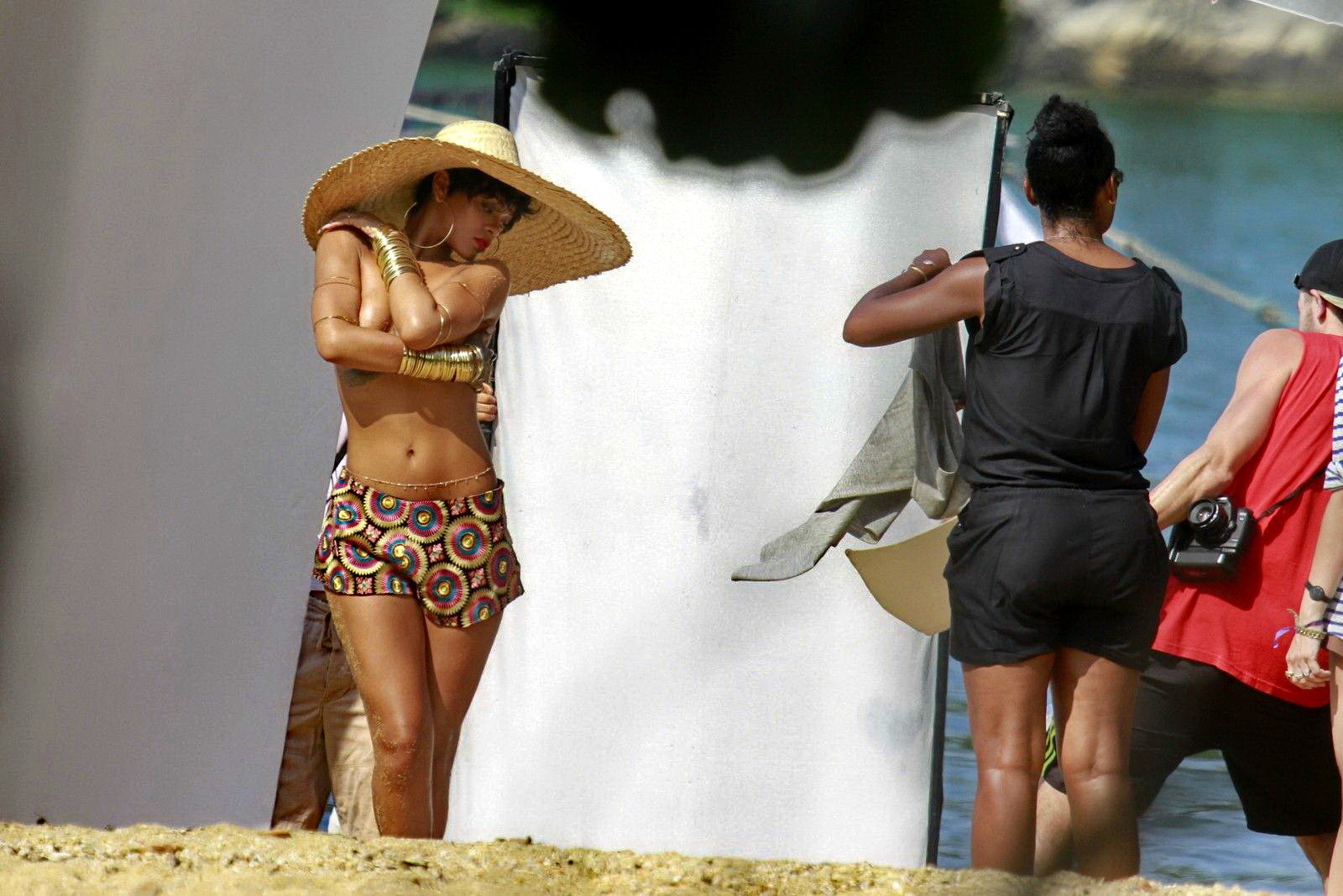 Rihanna showing off her boobs on the set of a photoshoot for Vogue Brasil in Ang #75207368