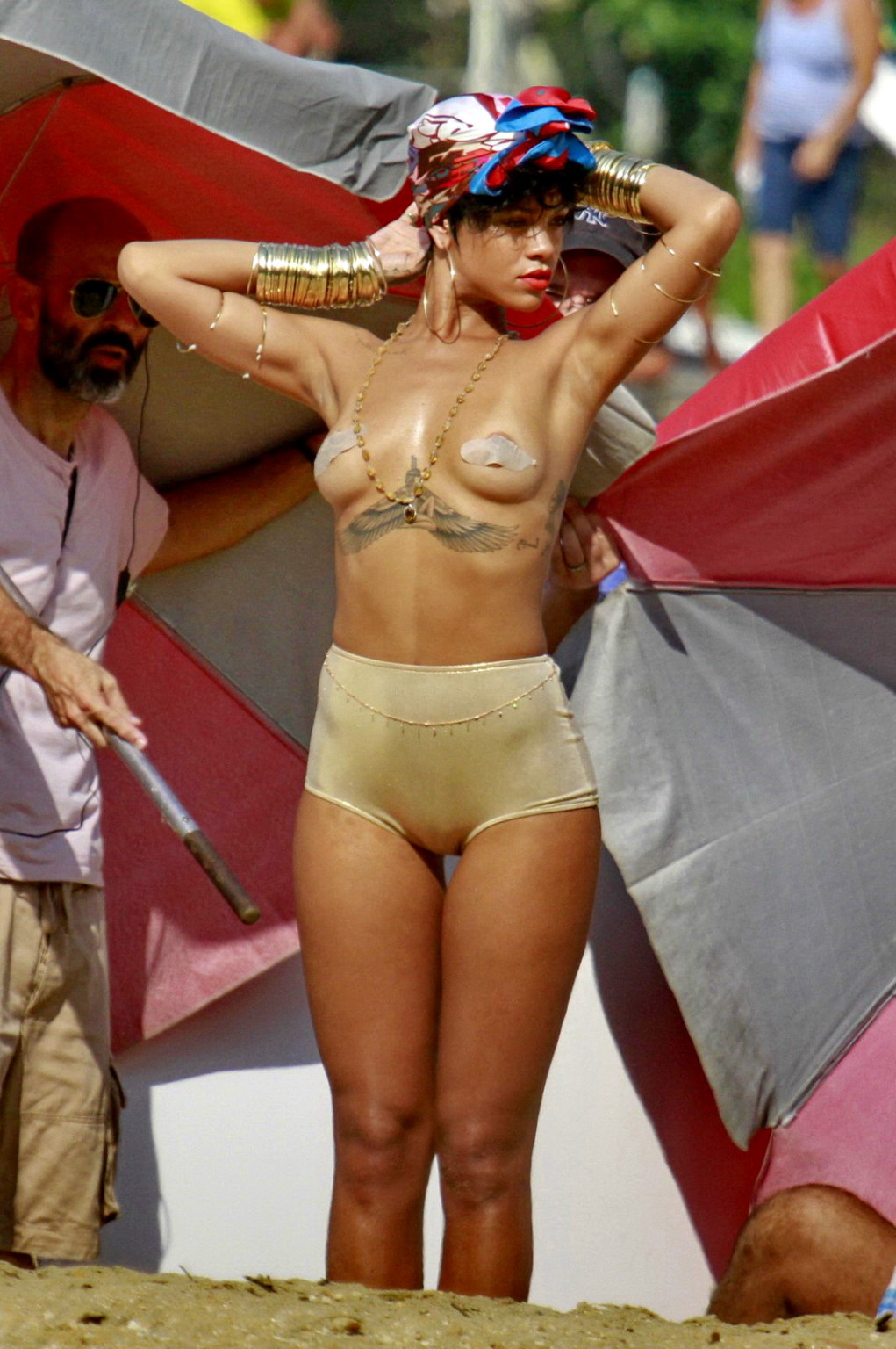 Rihanna showing off her boobs on the set of a photoshoot for Vogue Brasil in Ang #75207405