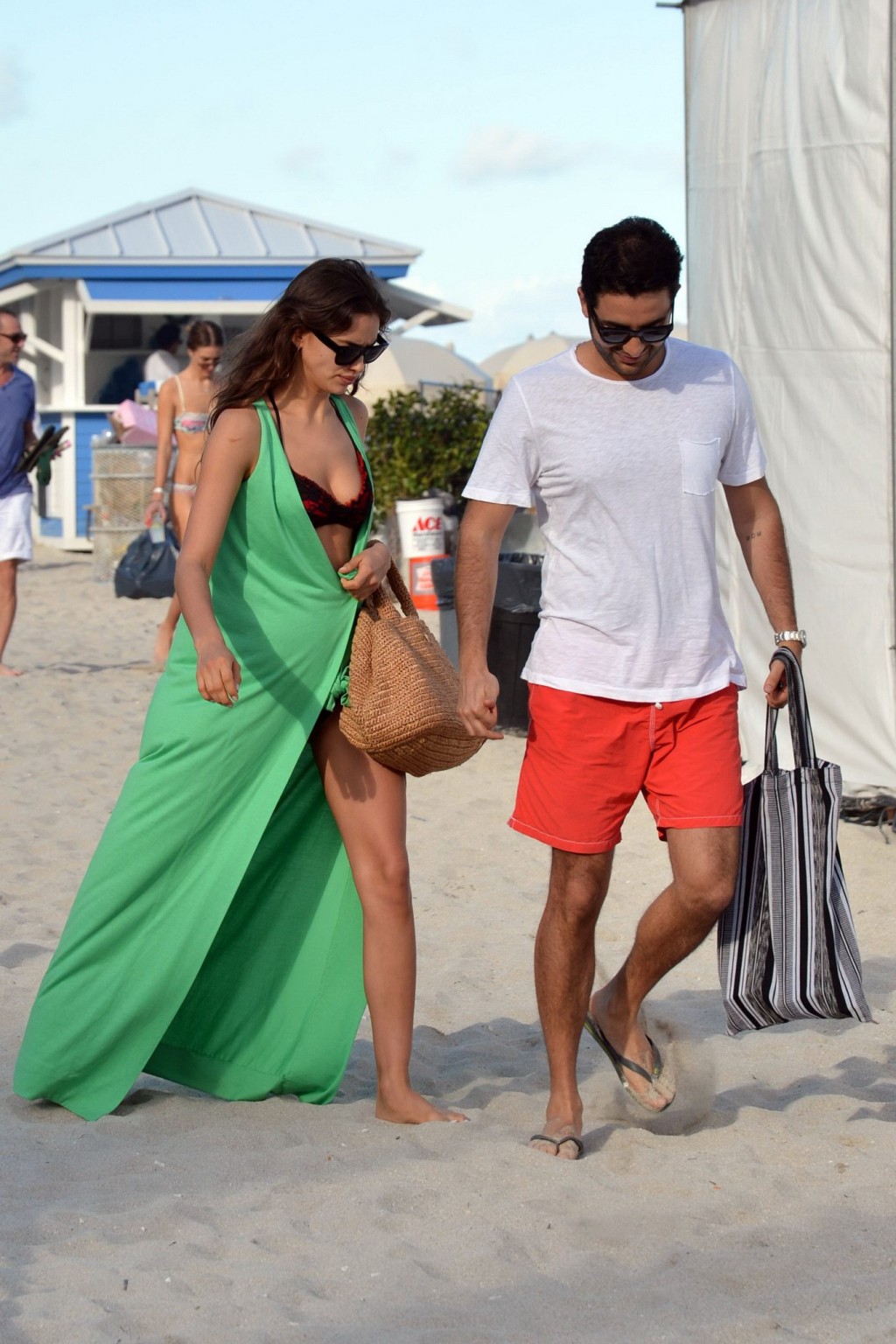 Irina Shayk wearing two thong bikini sets at the beach in Miami #75246275