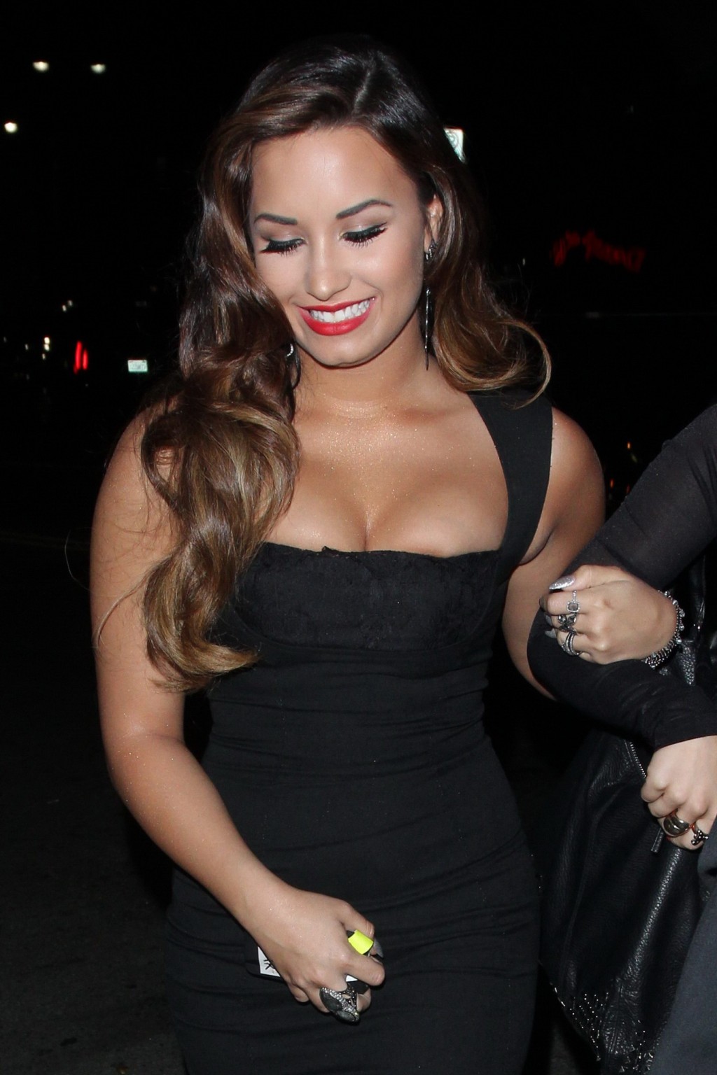 Demi Lovato shows huge cleavage in low cut black dress heading to MTV's VMA Pre  #75290077