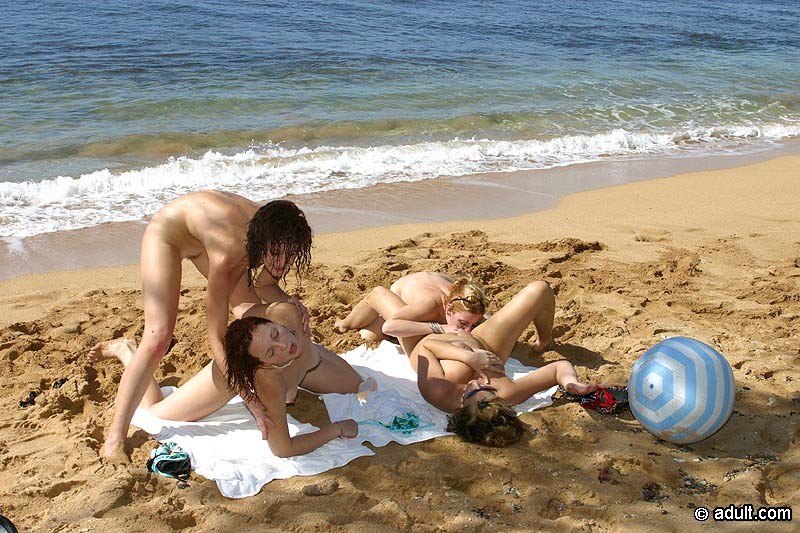 Nudist lesbian babes playing beach games and having a foursome #72314379