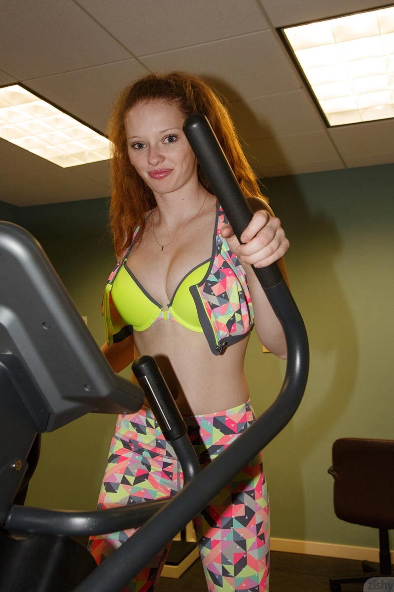Horny red hot chick working out #70722757