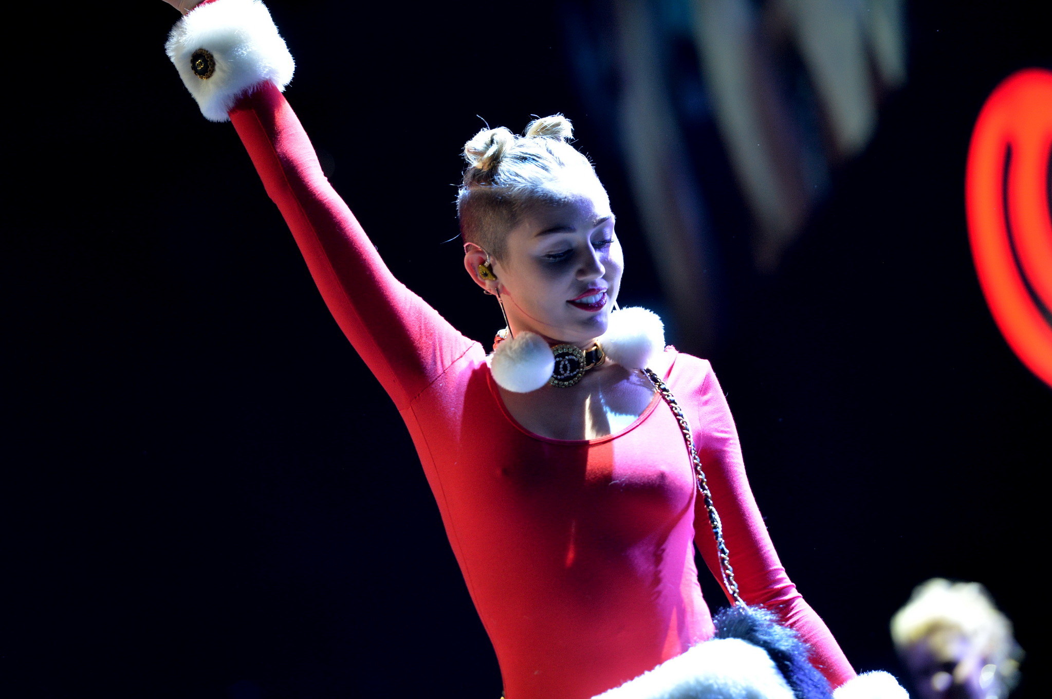 Miley Cyrus Shows Off Pokies And Ass Wearing A Red Leotard On Stage At 93.3 FLZ'