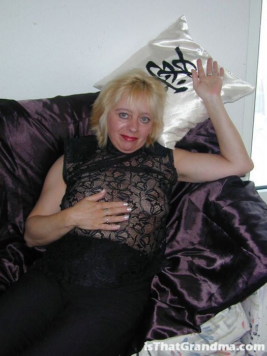 Perverse blonde grandma showing her fat ass #75498604