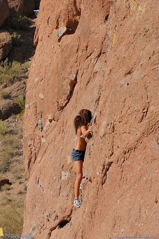 Cute teen flashes her small tits and pussy while rockclimbing #70989458