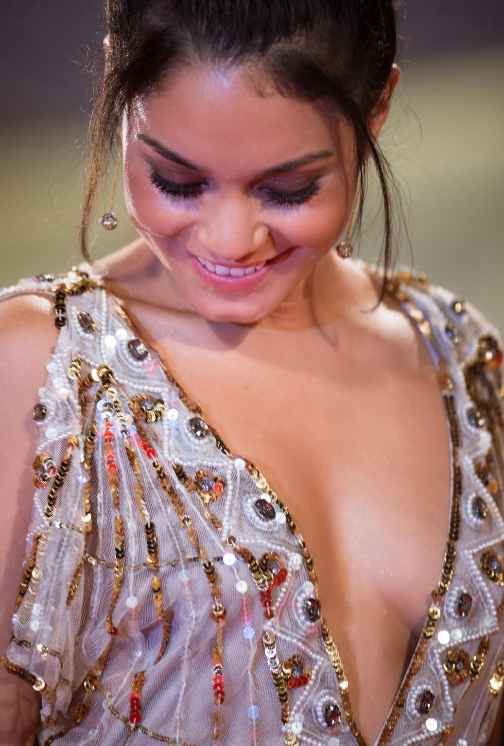 Vanessa Hudgens braless showing cleavage at 'Spring Breakers' premiere in Venice #75253338
