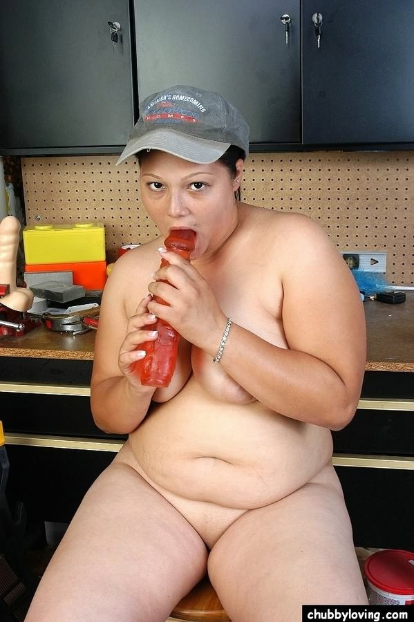 Busty BBW Nancy getting nasty in workshop and playing red dildo #71740847