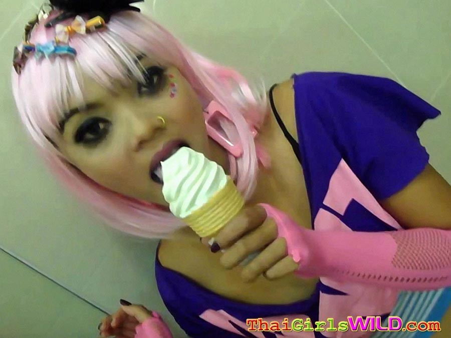 Watch Miy tease you as she licks a vanilla ice cream cone