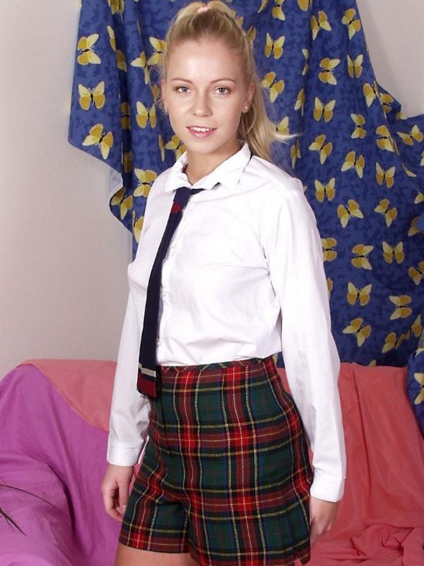 Bad teen schoolgirl strips out of her sexy white cotton panties