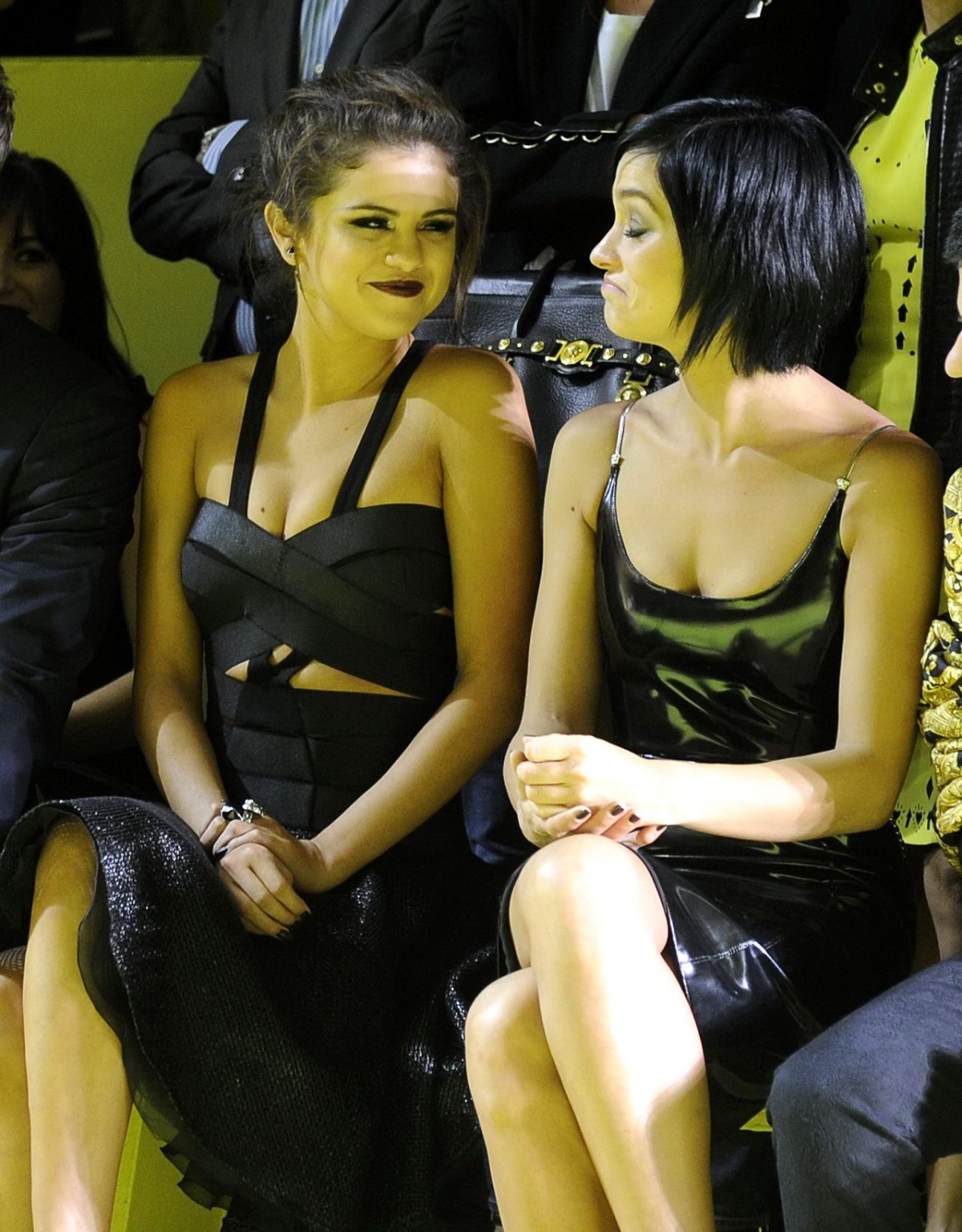 Selena Gomez cleavy wearing a sexy black dress at Versace fashion show in Milan #75214580