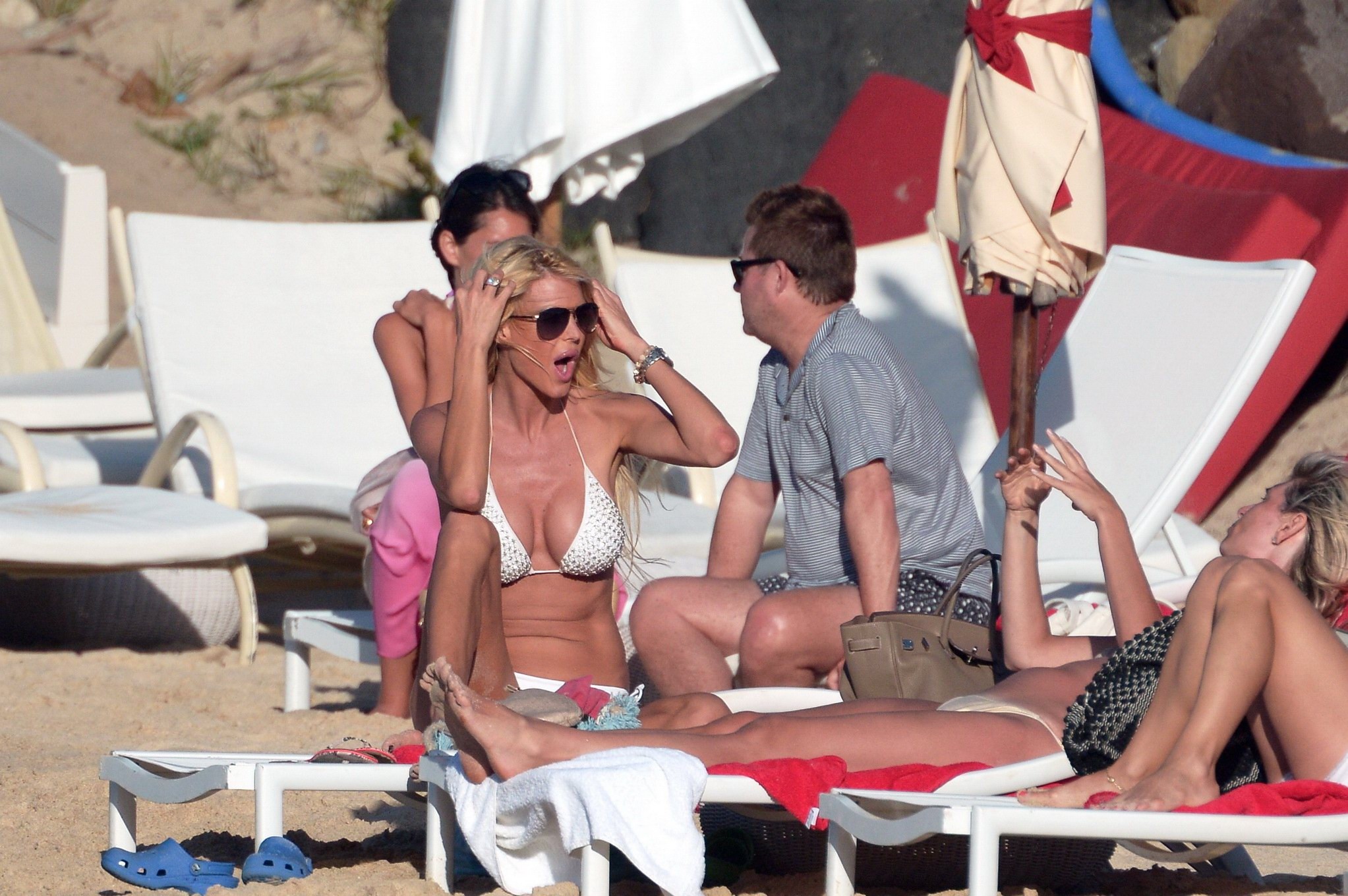Victoria Silvstedt spills out her white bikini at the beach in St.Barts #75208557