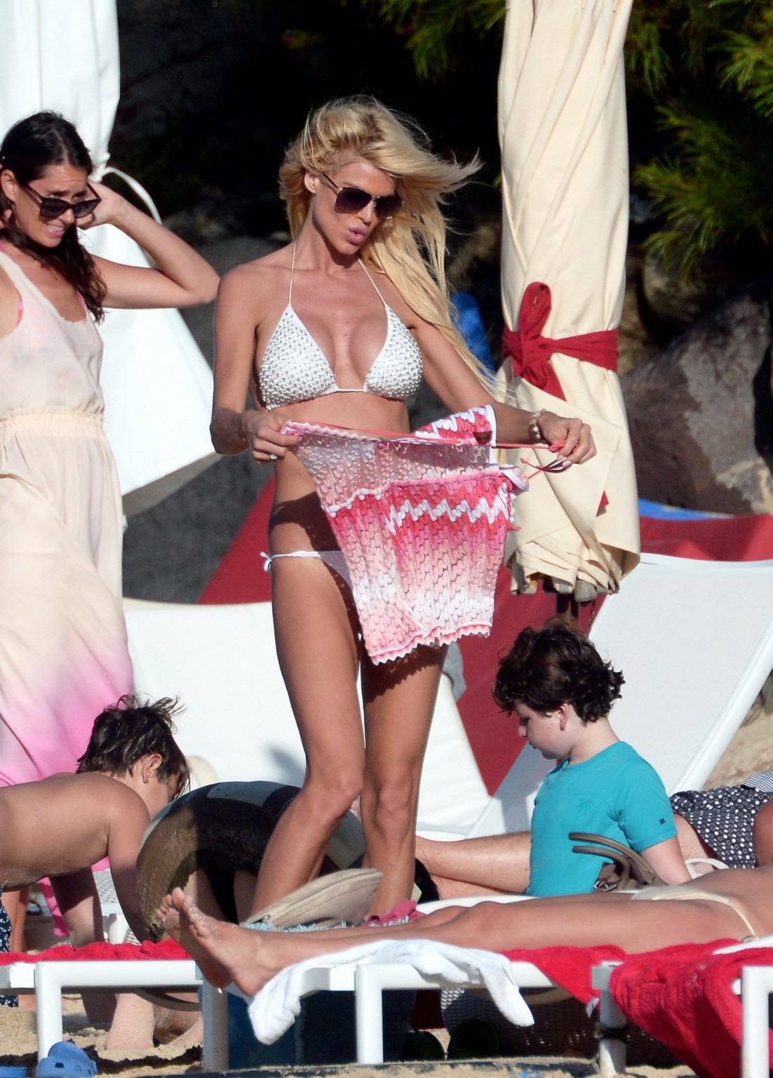 Victoria Silvstedt spills out her white bikini at the beach in St.Barts #75208698