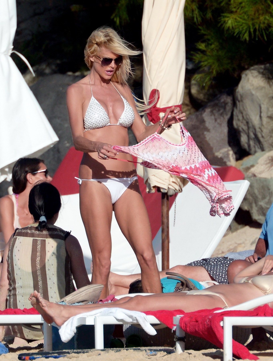 Victoria Silvstedt spills out her white bikini at the beach in St.Barts #75208736
