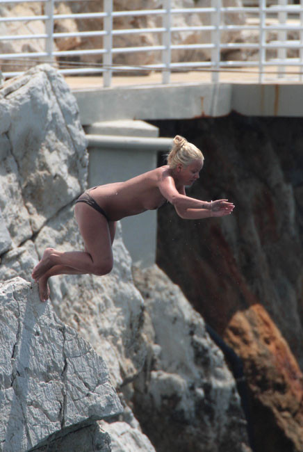 Lily Allen nipple slip and topless cliff jumping #75378465
