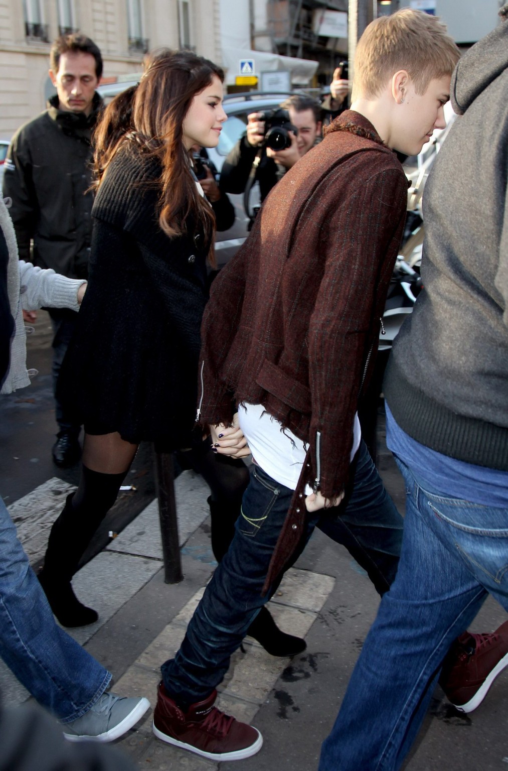 Selena Gomez leggy wearing mini skirt  stockings out in Paris #75283013