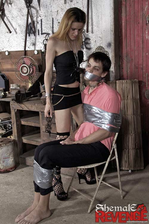 Shemale domme Sabrina plays hard with her duct taped slave #72205075