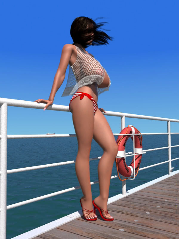 Big breasted 3D brunette shows her sexy body on the pier #67049339