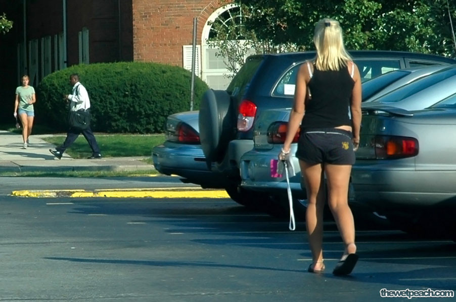 Candids of local tan college girls walking around campus in tiny shorts #72720180