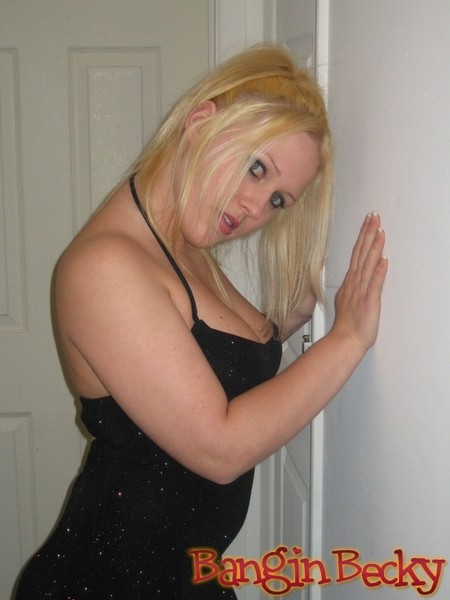 blonde young Becky takes off black slinky dress #70575089