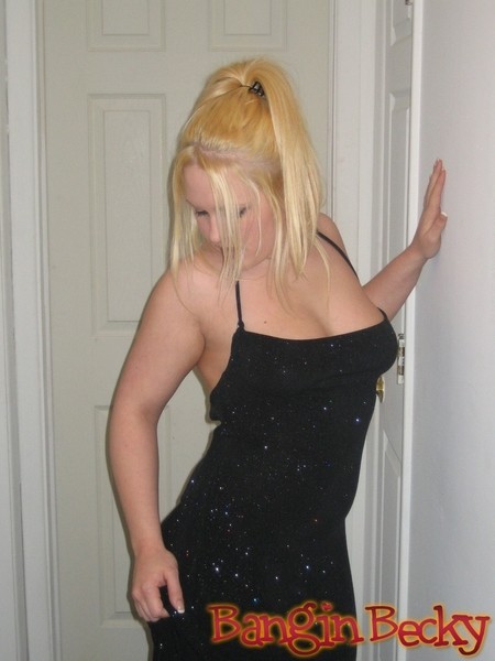 blonde young Becky takes off black slinky dress #70575093
