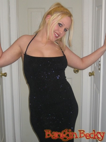 blonde young Becky takes off black slinky dress #70575097