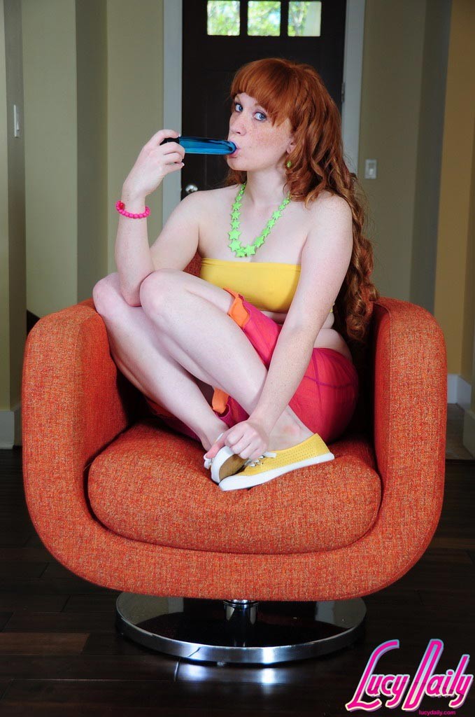 Pale redhead teen plays with dildo #76238779