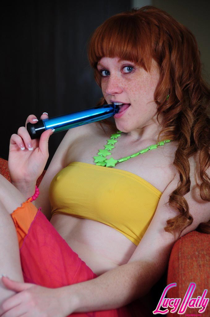 Pale redhead teen plays with dildo #76238791