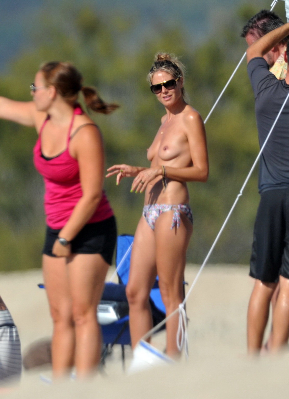 Heidi Klum tanning topless on a sandy beach in Corsica #75293235