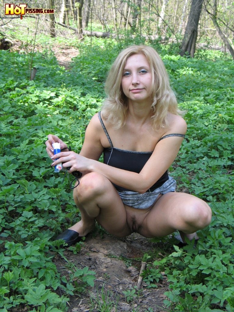 Blonde teen peeing outdoor #76536874