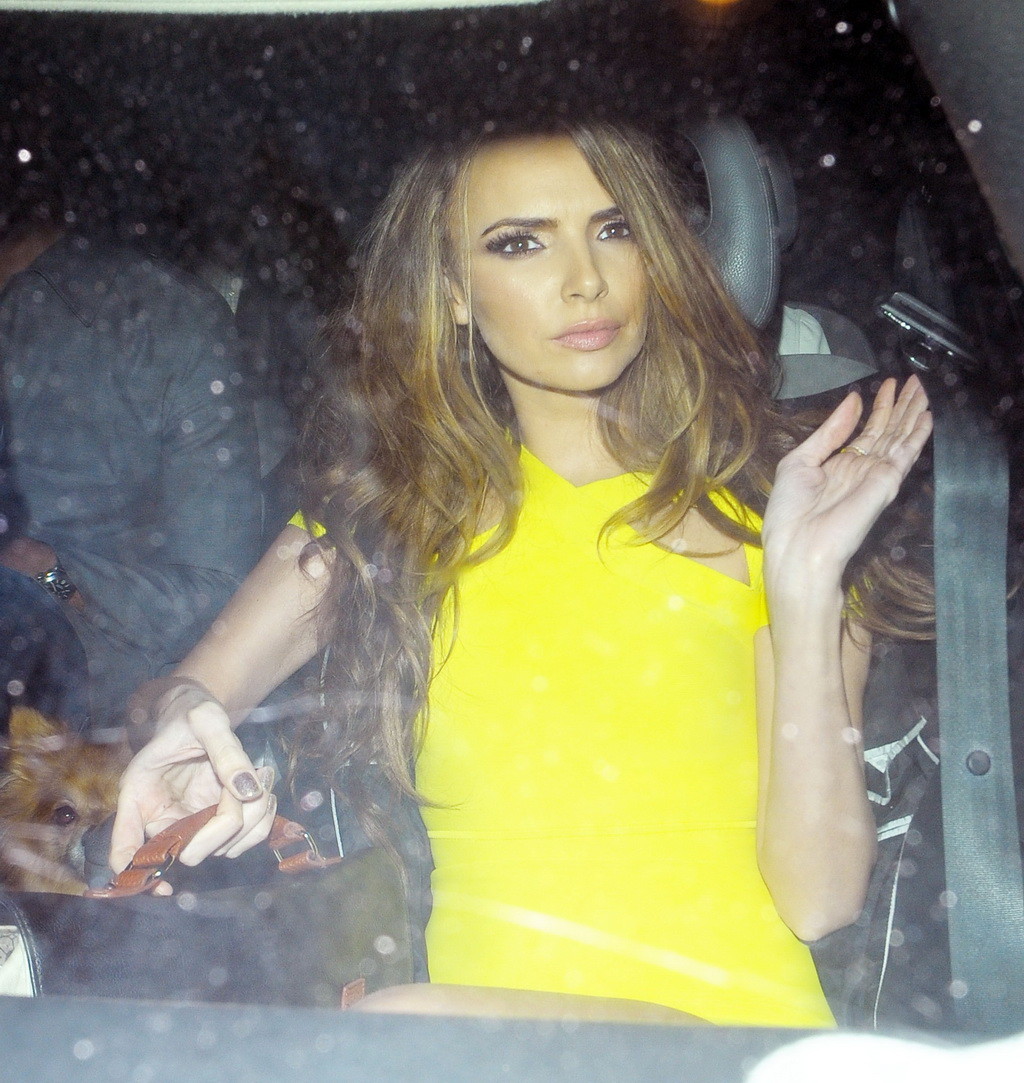 Nadine Coyle busty and leggy in a tight yellow mini dress arriving at Whisky Mis #75239646
