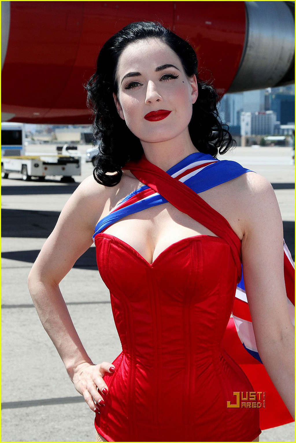 Dita Von Teese looking sexy in red outfit and exposing her tits #75343946