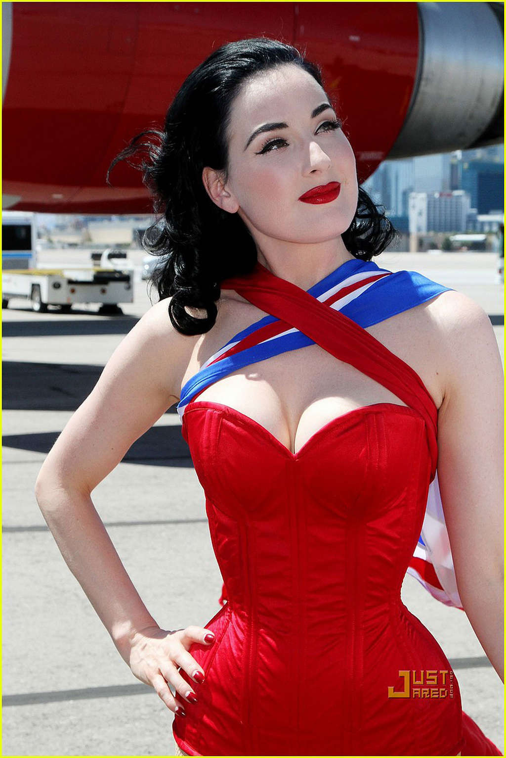 Dita Von Teese looking sexy in red outfit and exposing her tits #75343955
