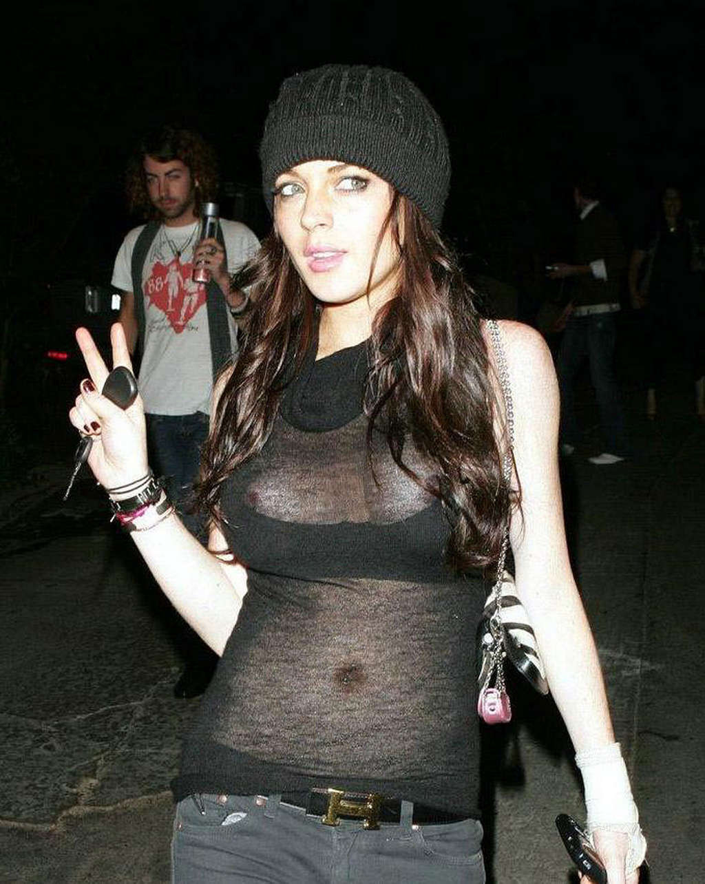 Lindsay Lohan exposing her nice big tits and see thru top paparazzi pictures #75367945