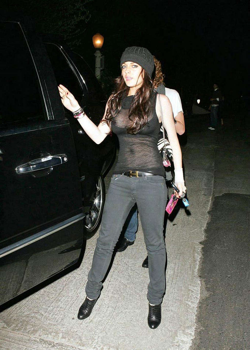 Lindsay Lohan exposing her nice big tits and see thru top paparazzi pictures #75367958