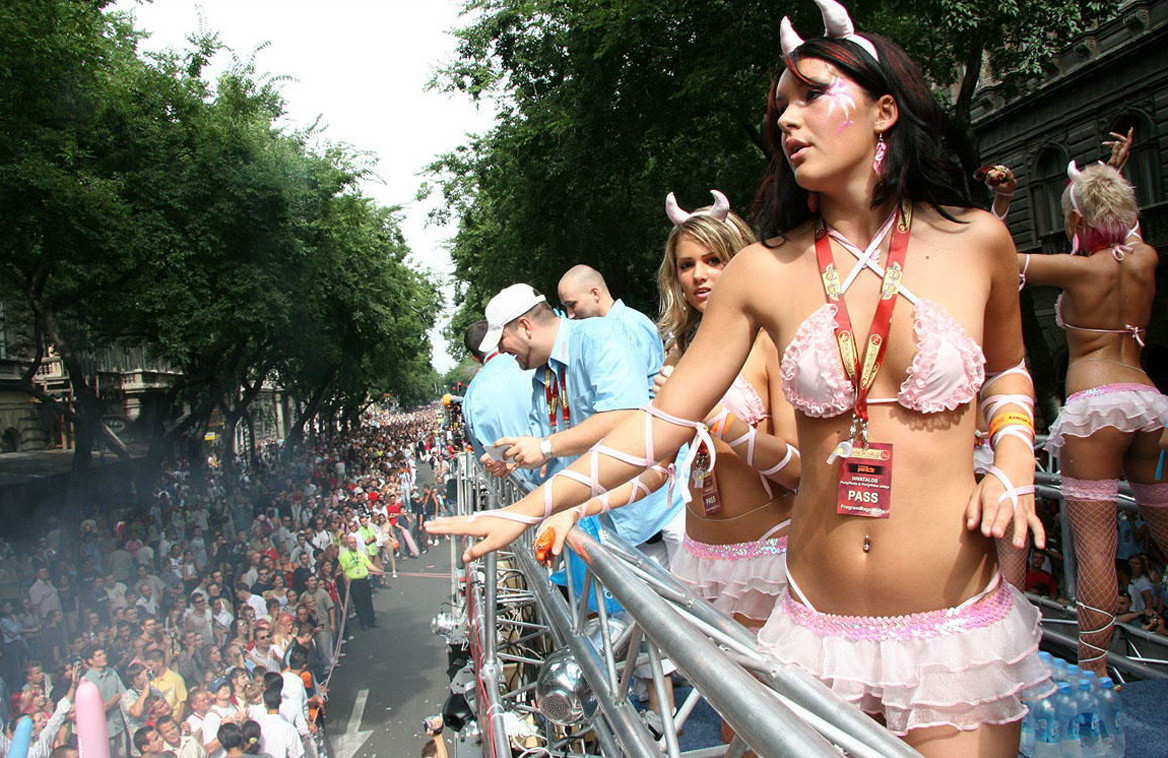 Trashed and wasted babes naked and topless during a parade #76397251