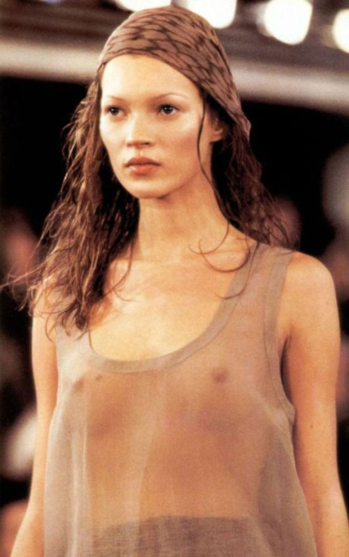 Kate Moss showing her small tits in seethru and hairy pussy #75417877