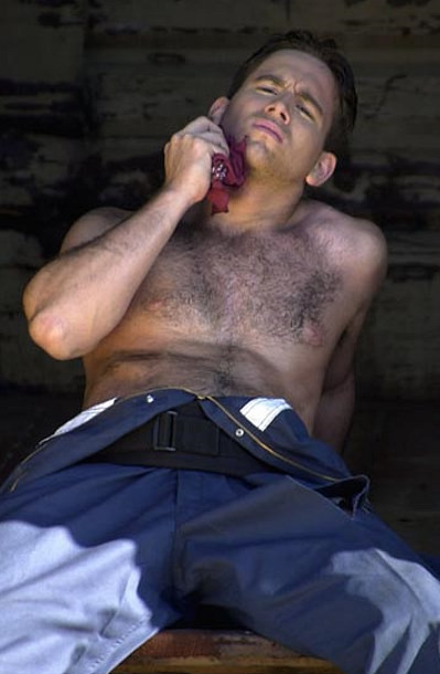Hairy chested officer stripping and showing off after service #76972800