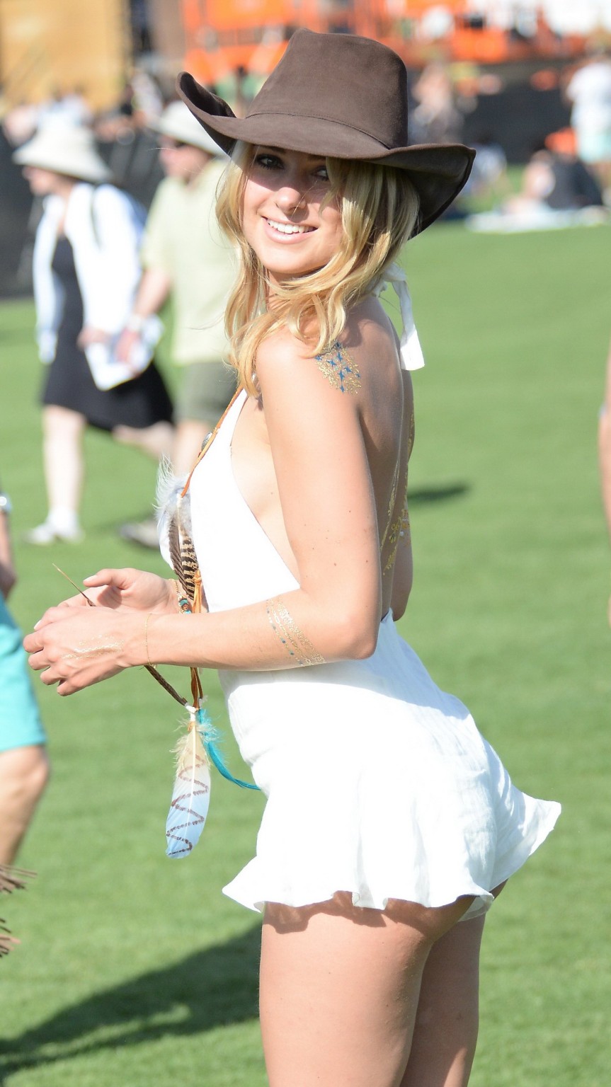 Kimberley garner panty peek and sideboob action in white mini dress at coachella
 #75167506