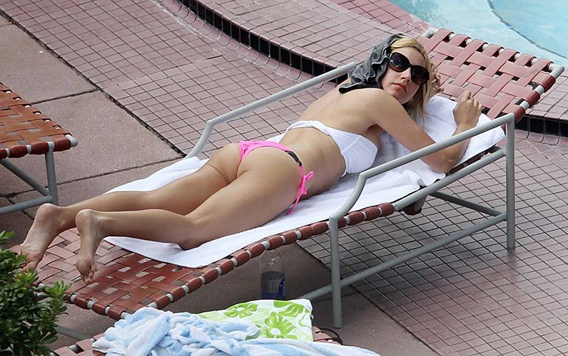 Ashley Tisdale exposing her sexy body and hot ass in thong on pool #75284456