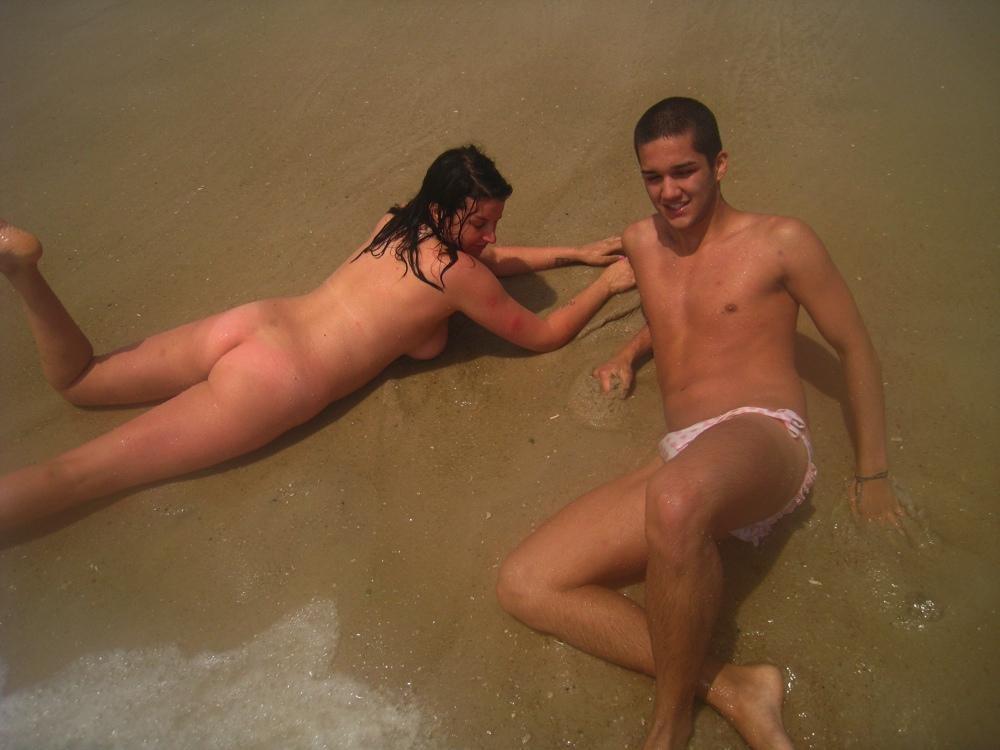 Naughty amateur nudists play with each other in sand #72256242