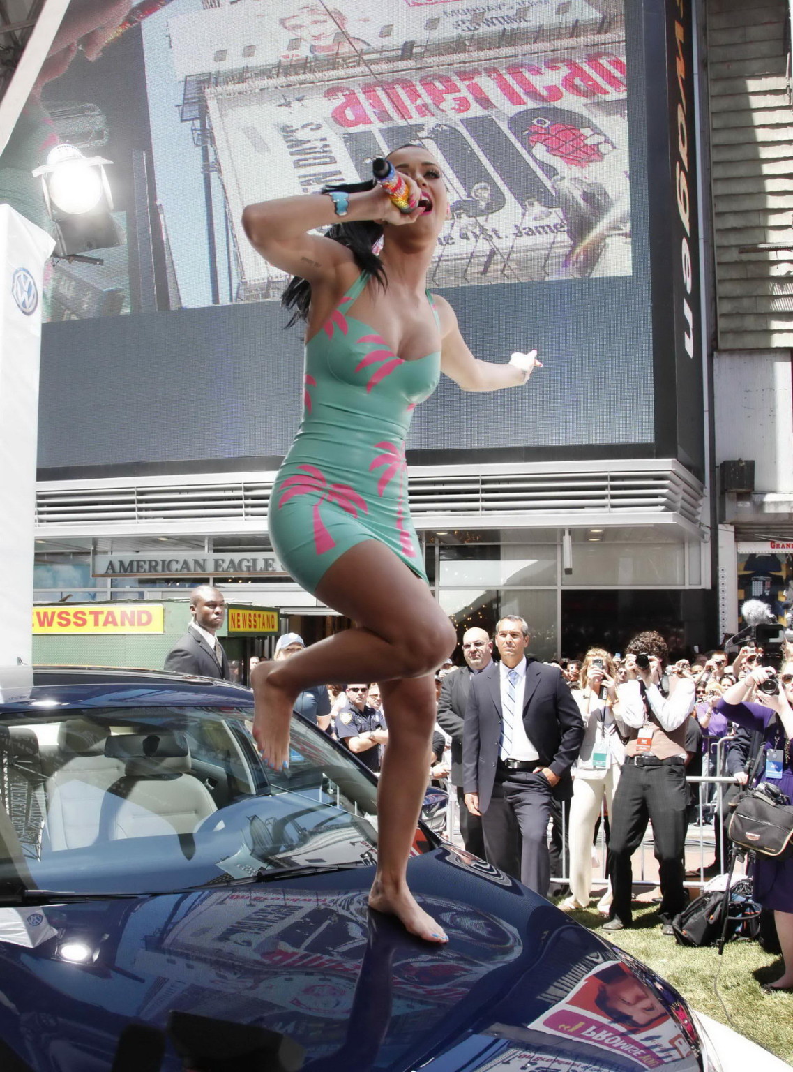 Katy Perry leggy  busty in latex mini dress performing at the new Volkswagen Jet #75344740