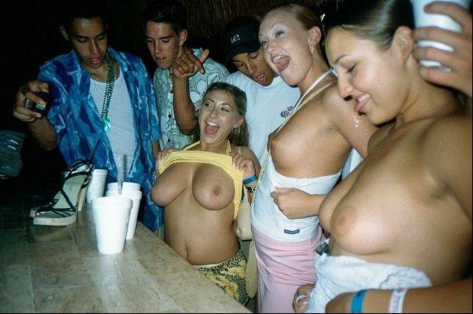 Drunk Wasted Party Girls Flashing Perky Breasts In Public #76400092