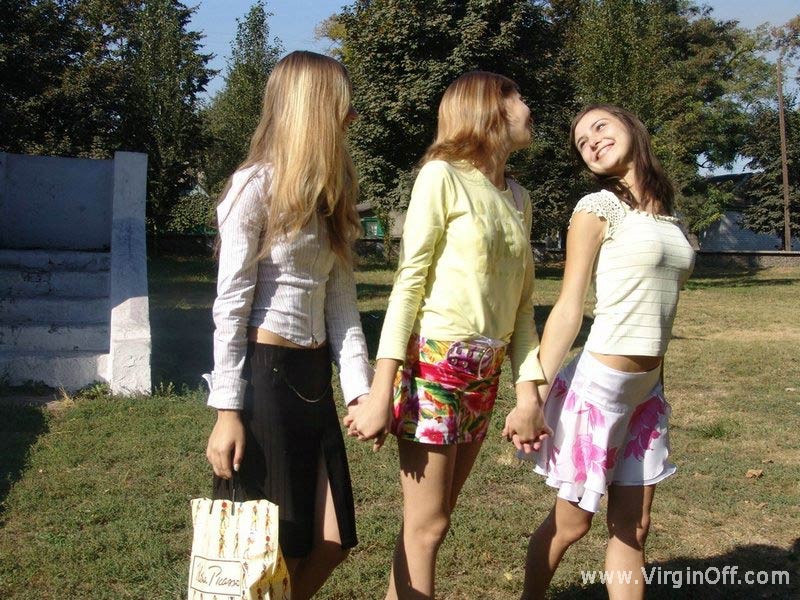 Three very petite teen cuties getting frisky outdoors #78226541